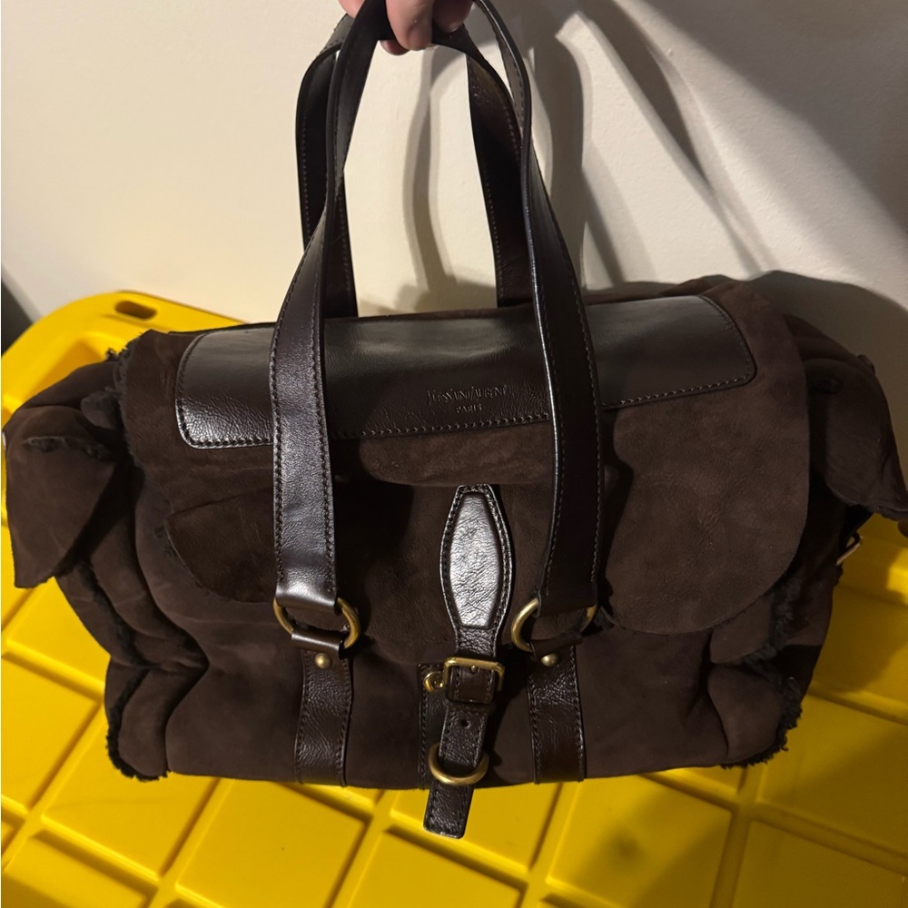 Yves Saint Laurent Brown Shearling with Leather Satchel